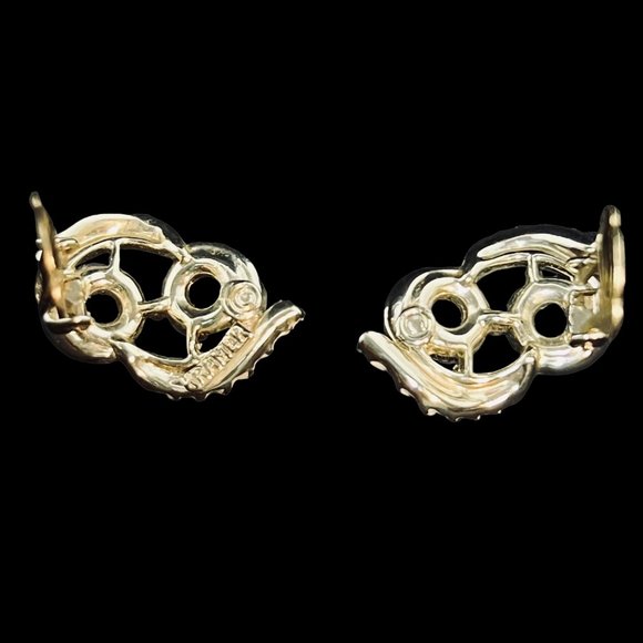 Vintage Kramer AB Rhinestone Enamel And Black Bead Clip On Earrings (5019) - Picture 5 of 6